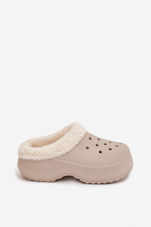 Ľahké papuče Dámske papuče zahriať sa s kožušinou vo vnútri khaki farby Palvine