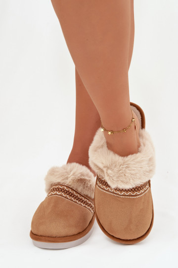 Papuče Dámske s kožušinou I Haftem Hnedá farba Devianne