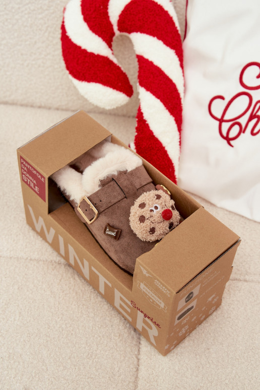 Papuče Dámske s krásnymi detailmi I s prackami zahriať sa s kožušinou vo vnútri Hnedá farba Thalora