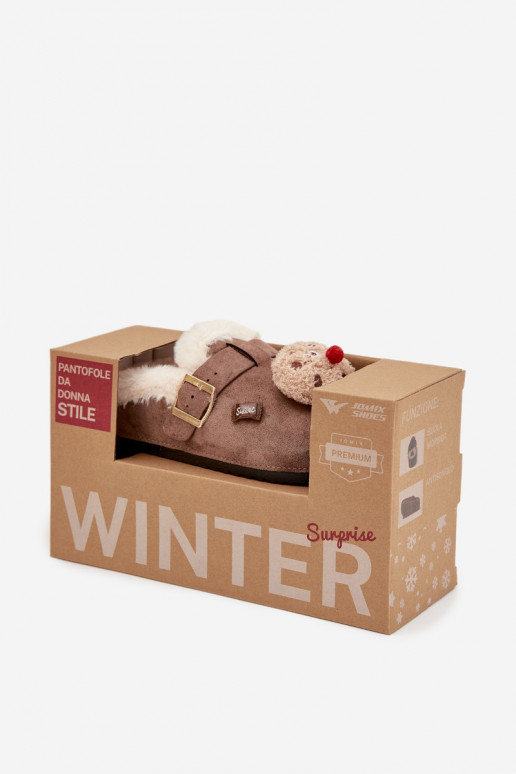 Papuče Dámske s krásnymi detailmi I s prackami zahriať sa s kožušinou vo vnútri Hnedá farba Thalora