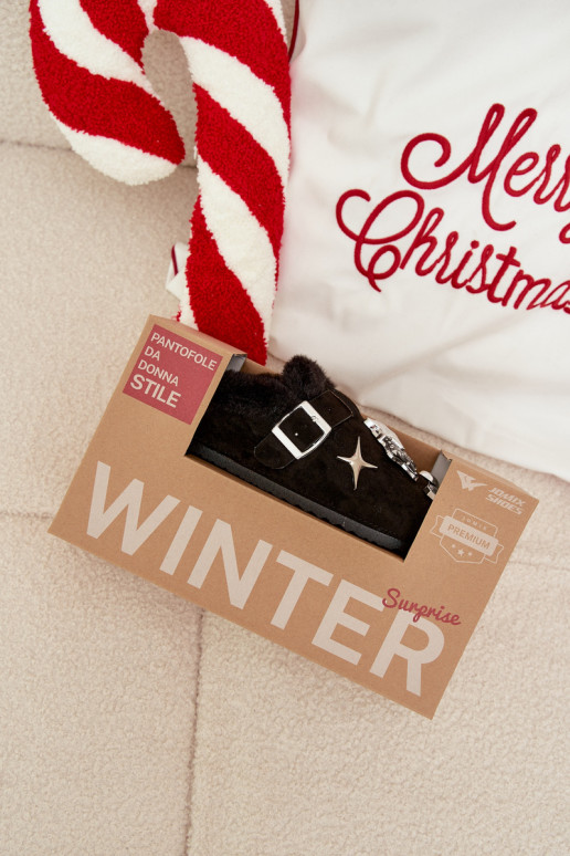 Papuče Dámske s krásnymi detailmi I s prackami zahriať sa s kožušinou vo vnútri čierna Thalora