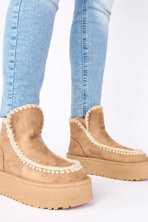 Tmavo pieskové snehové topánky na...