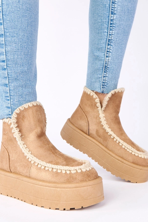 Tmavo pieskové snehové topánky na...