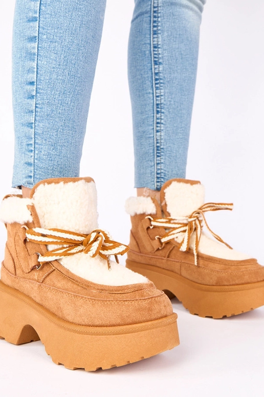 Hnedé snehové topánky s kožušinou na...