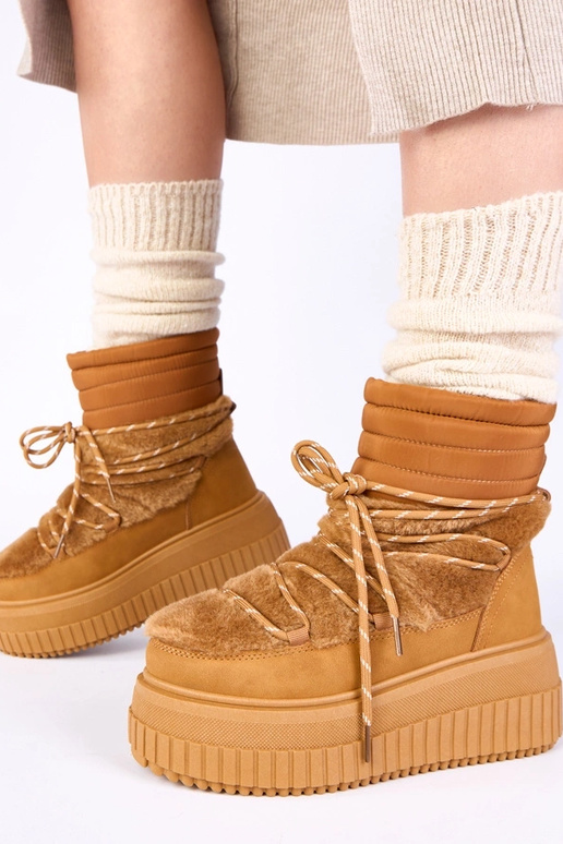 Hnedé snehové topánky na platforme s...