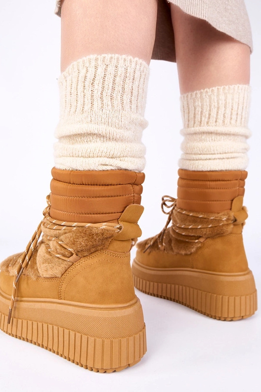 Hnedé snehové topánky na platforme s...