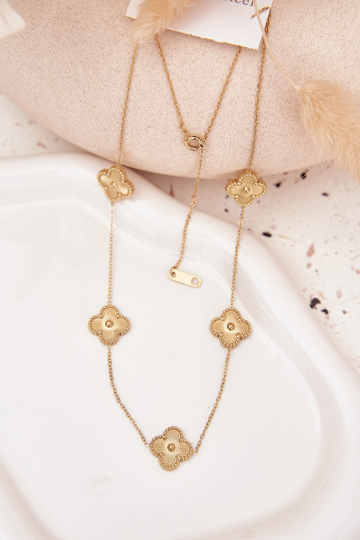 Bez krku z nerezovej oceles kvetinovými motívmiuszkami zlatej farby