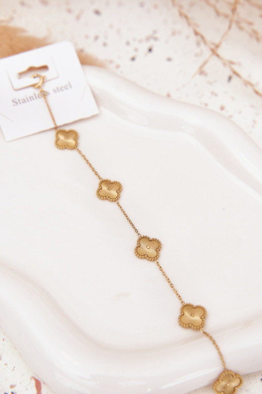 Náramok z nerezovej oceles kvetinovými motívmiuszkami zlatej farby