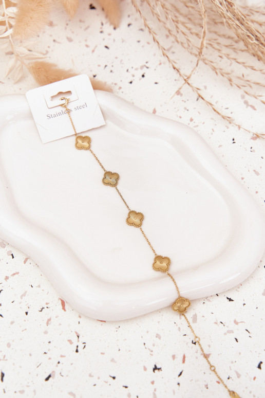 Náramok z nerezovej oceles kvetinovými motívmiuszkami zlatej farby