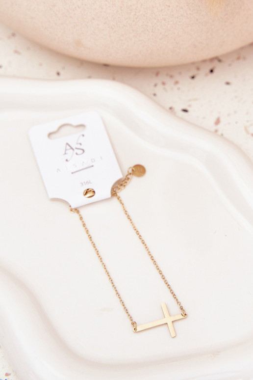 Náramok S krížikom Stal Chirurgiczna zlatej farby