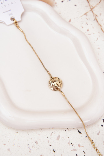 Náramok Dámske S príveskom Kółkos kvetinovými motívmiuszkami zlatej farby 2