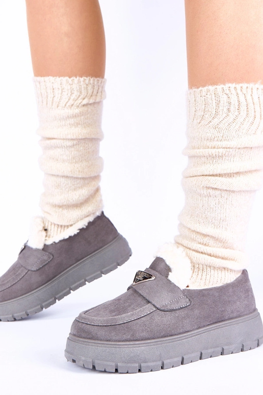 Šedé platformové mokasíny s kožušinou...