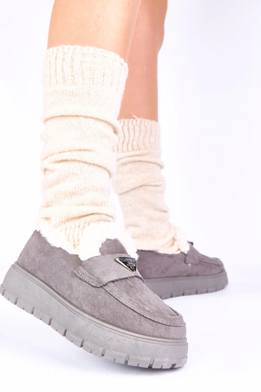 Šedé platformové mokasíny s kožušinou...