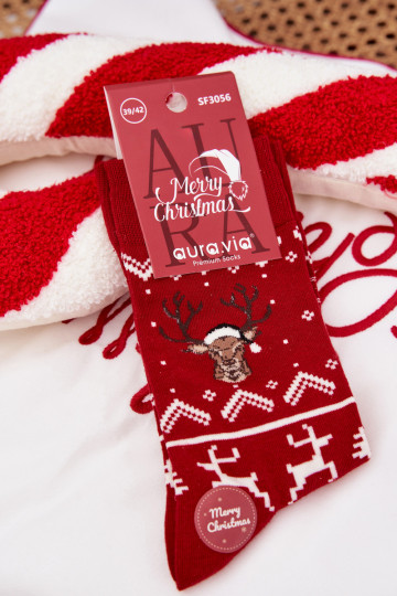 Skarpety pánske Vianoce sobov červená