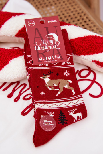 Skarpety pánske Vianoce Biegnący sobov červená