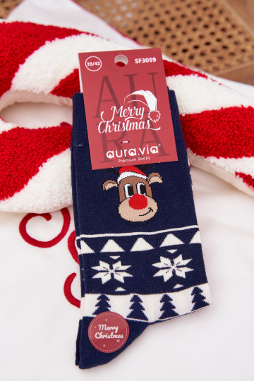 Skarpety pánske Vianoce Vzorované s jeleňom tmavomodrá