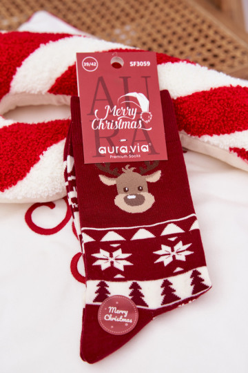 Skarpety pánske Vianoce Vzorované s jeleňom bordová