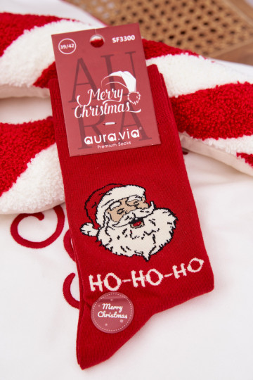 Skarpety pánske Vianoce Śmiejący Się Mikuláš červená