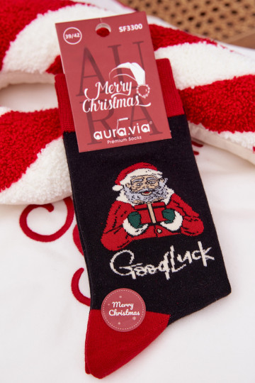 Skarpety pánske Vianoce s nápisom I Śmiejącym Się Mikulášem čierna