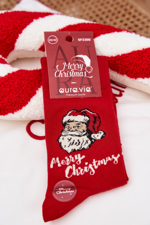 Skarpety pánske Vianoce So Santom Merry Christmas červená