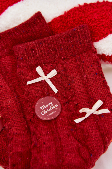 Ponožky Dámske Vianoce so stuhami INełna Alpaka červená