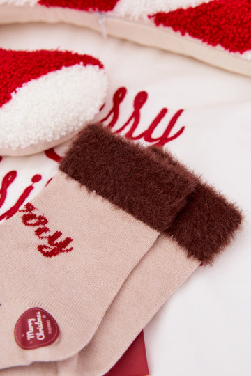 Vianočné ponožky deti s kožušinou A Soby INełna Alpaka béžová