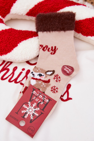 Vianočné ponožky deti s kožušinou A Soby INełna Alpaka béžová 2
