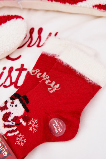 Vianočné ponožky deti s kožušinou I BałInanem INełna Alpaka červená
