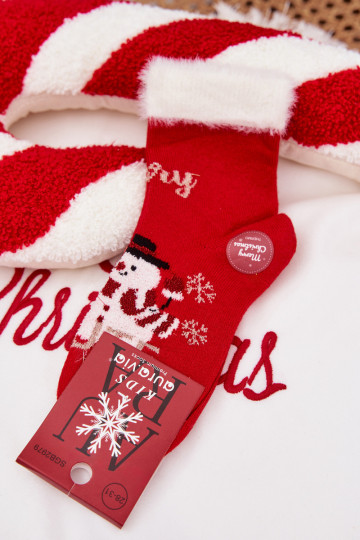Vianočné ponožky deti s kožušinou I BałInanem INełna Alpaka červená 2