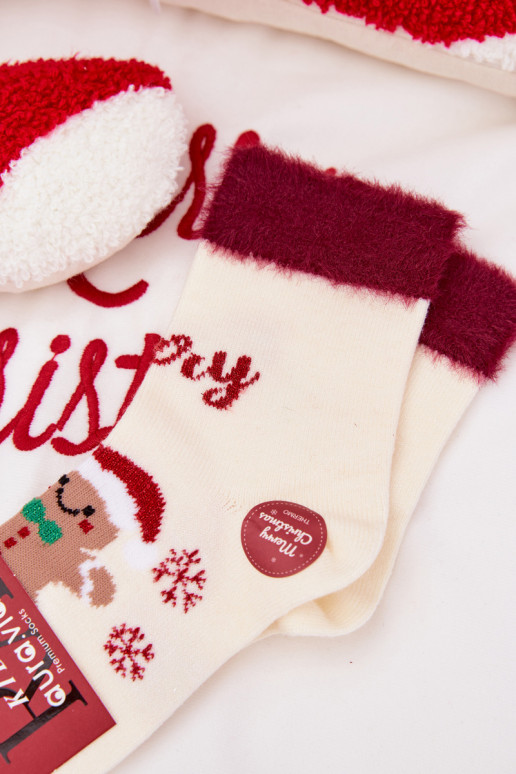 Vianočné ponožky deti Piernik I s kožušinou INełna Alpaka slonovina