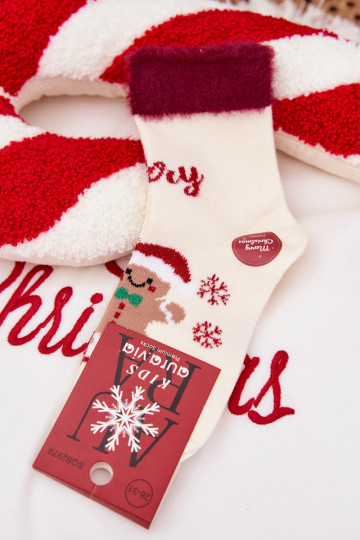 Vianočné ponožky deti Piernik I s kožušinou INełna Alpaka slonovina 2