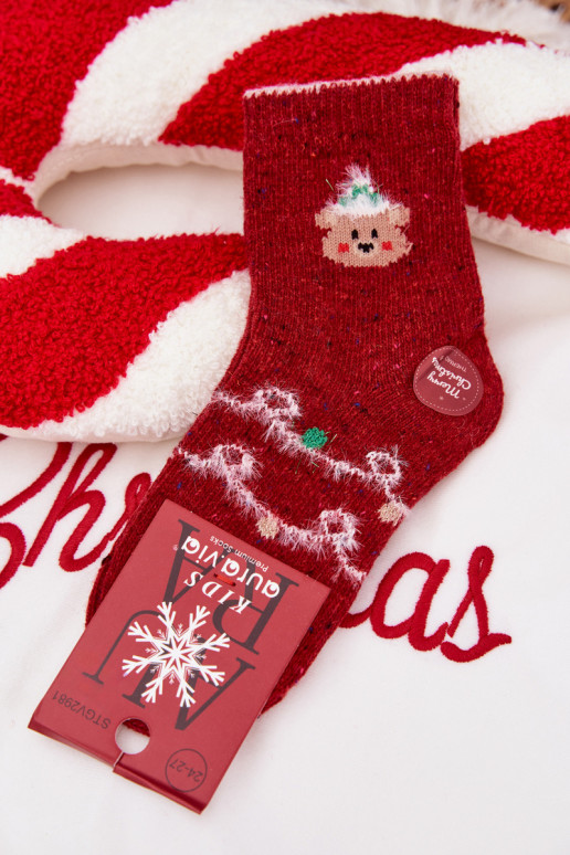 deti Vianoce Ponožky S medveďom INełna Alpaka červená