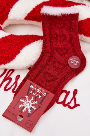 deti Vianoce Ponožky Srdiečka INełna Alpaka červená 2
