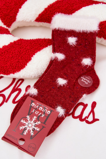 deti Vianoce Ponožky Srdiečka s kožušinou INełna Alpaka červená 2