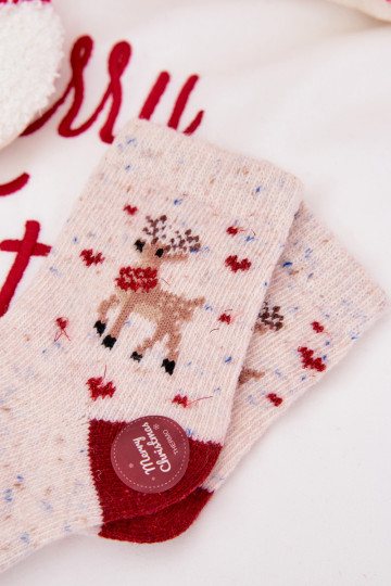 deti Vianoce Ponožky s jeleňom INełna Alpaka béžová