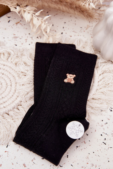 teplý Ponožky Dámske S vlnou plyšové medvede čierna