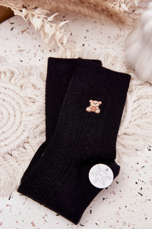 teplý Ponožky Dámske S vlnou plyšové medvede čierna