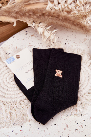 teplý Ponožky Dámske S vlnou plyšové medvede čierna 2