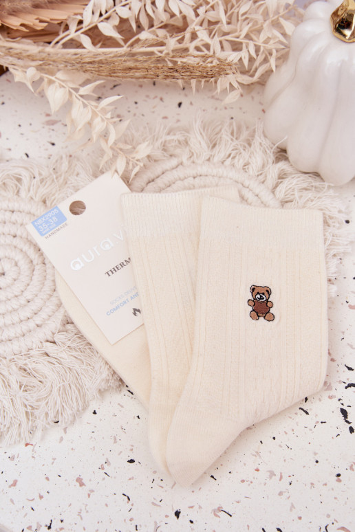 teplý Ponožky Dámske S vlnou plyšové medvede slonovina