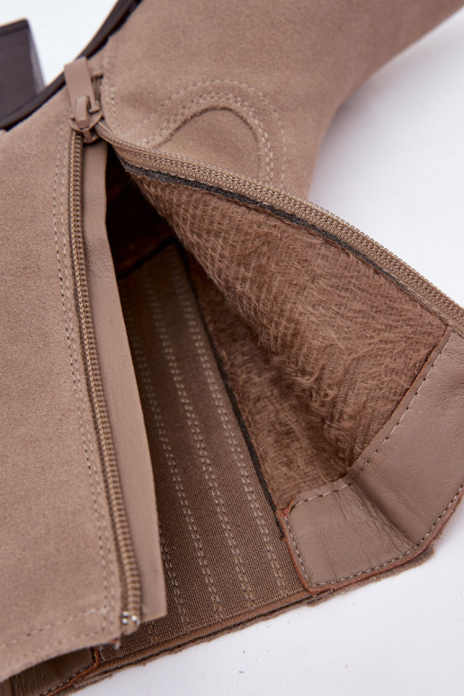 Semišové topánky kovbojský štýl Dámske s podpätkami zahriať sa béžová Dylira