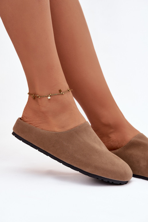 Papuče Dámskez eko semišuu khaki farby Kalvess