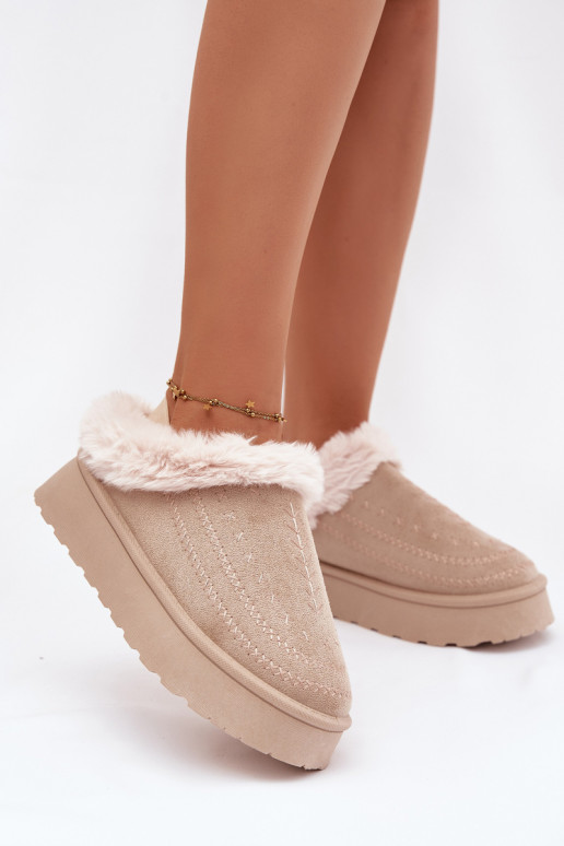 Snehule Dámske s platformou s kožušinou I Przeszyciami slonovina Arelina
