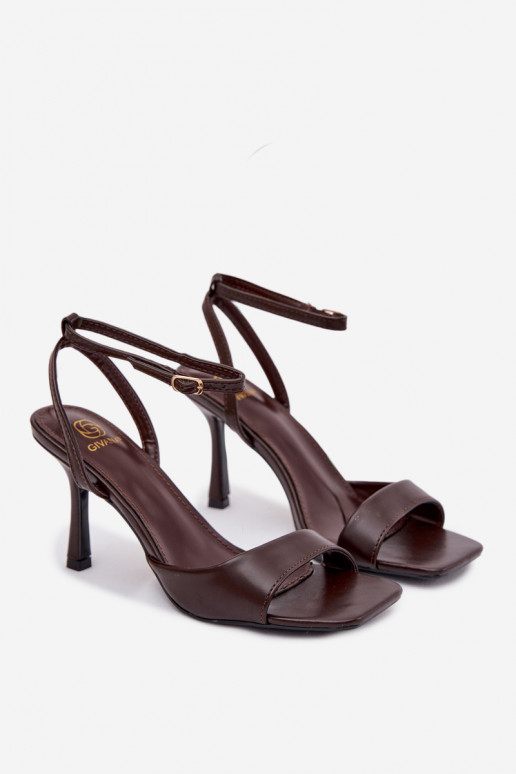 Dámske sandále s tenkými podpätkami Eko Kožené CzekoladoIne Brisora