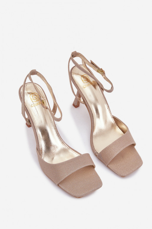 Dámske sandále s tenkými podpätkami s leskom zlatej farby Brisora