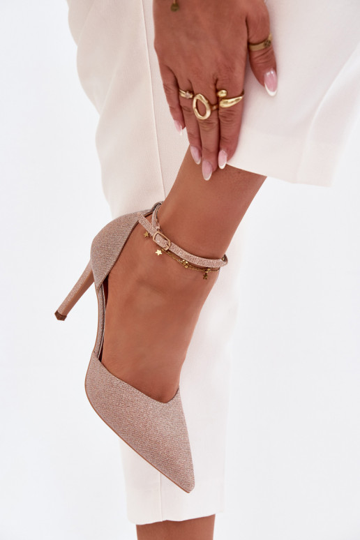 Lesklé vysoké podpätky s popruhmi Szampańskie Joranne