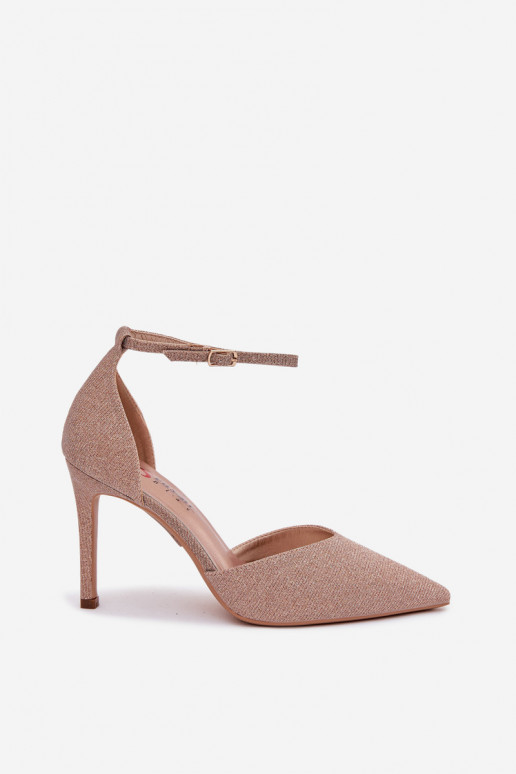 Lesklé vysoké podpätky s popruhmi Szampańskie Joranne