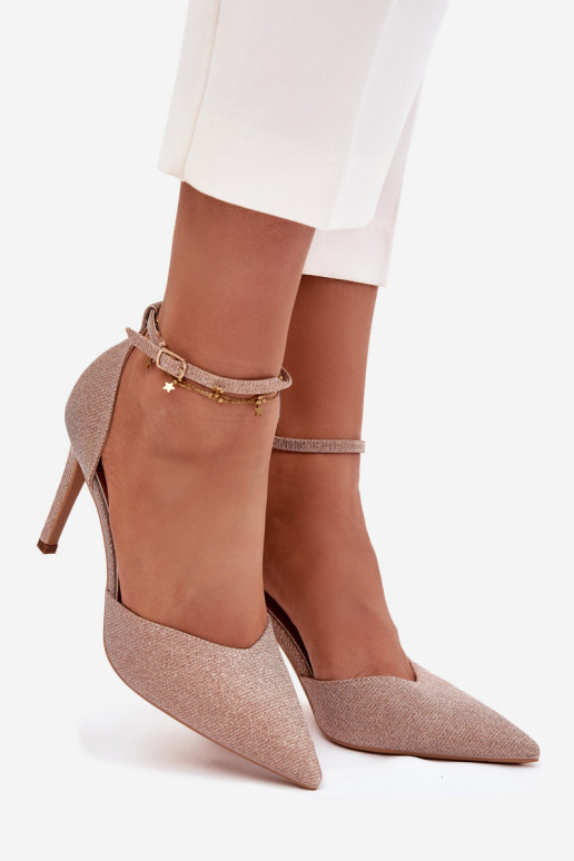Lesklé vysoké podpätky s popruhmi Szampańskie Joranne