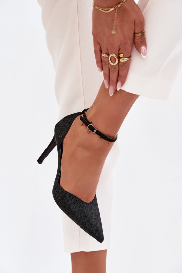 Lesklé vysoké podpätky s popruhmi čierna Joranne 2