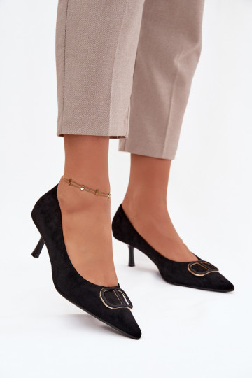 Dámske vysoké podpätky s ozdobnými detailmi, čierna Amelora