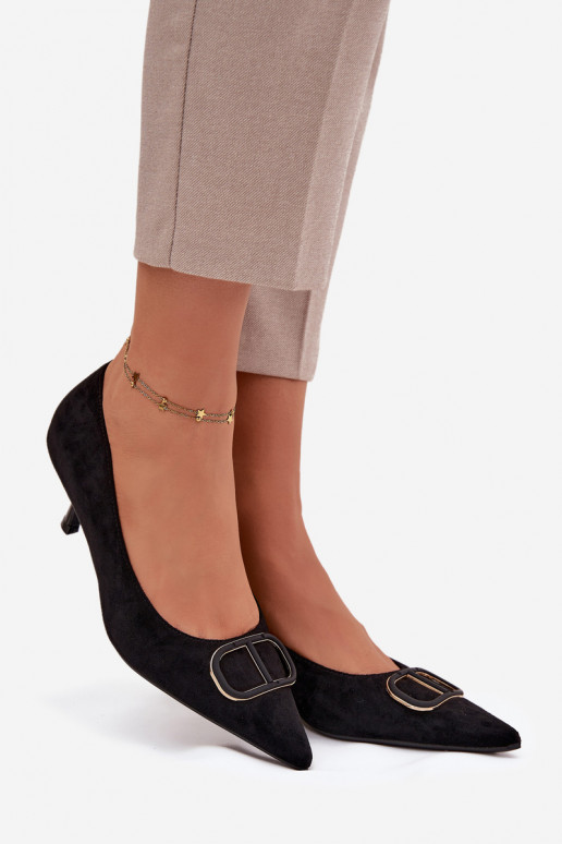 Dámske vysoké podpätky s ozdobnými detailmi, čierna Amelora